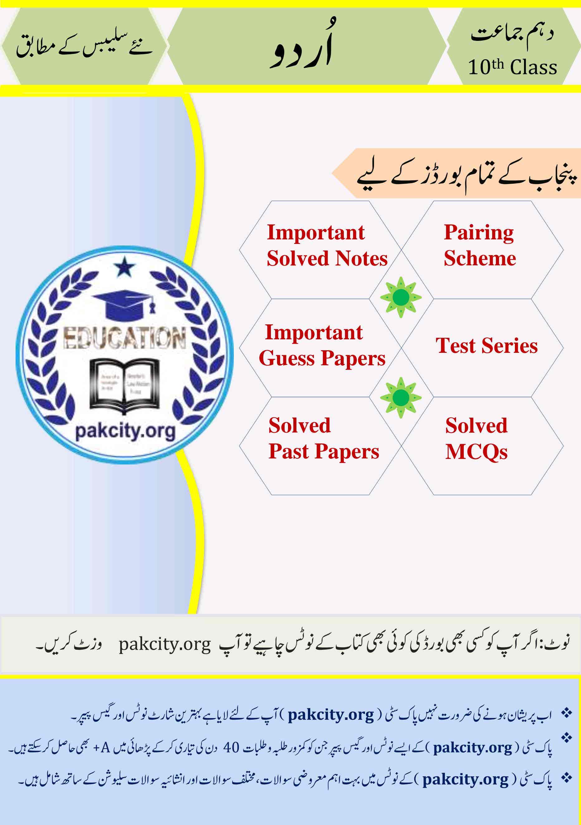 Urdu 10th Class Punjab Text Book Notes