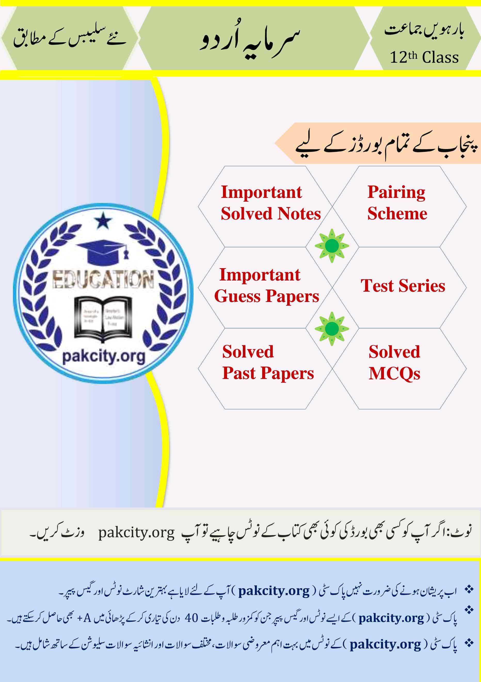 Urdu Class 12 Punjab Board Notes